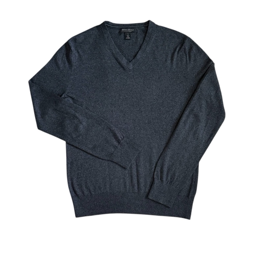 Banana Republic Charcoal Silk Cotton Cashmere V-Neck Sweater Size Small